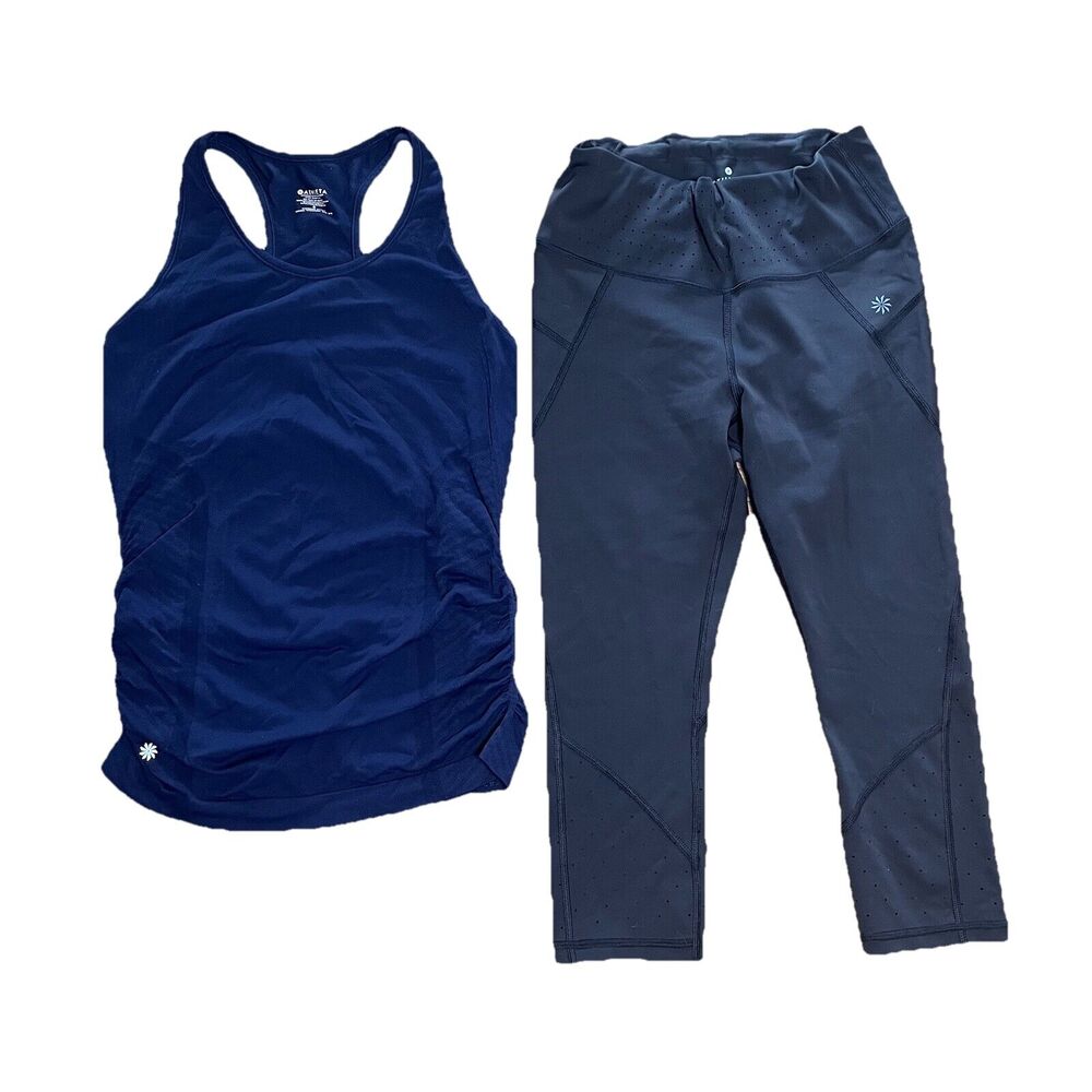 Athleta Stealth Trucool Sculptek X Capri Leggings & Blue Tank Top Womens Small P